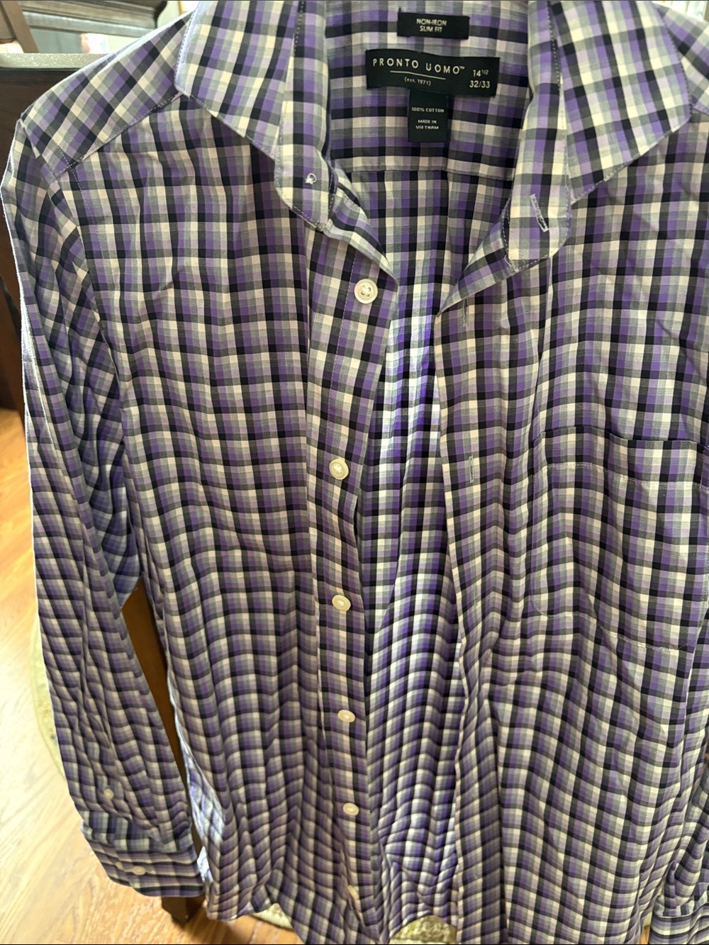 Pronto Uomo Purple and White Plaid Casual Button-Down Shirt